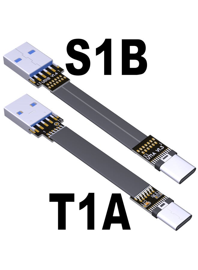 ADT USB3.1 Flat Extension Cable A Male To C Male Type-c Corner Chassis Built-in Wire Outlet-Color:T1A-S1B 13P-120cm
